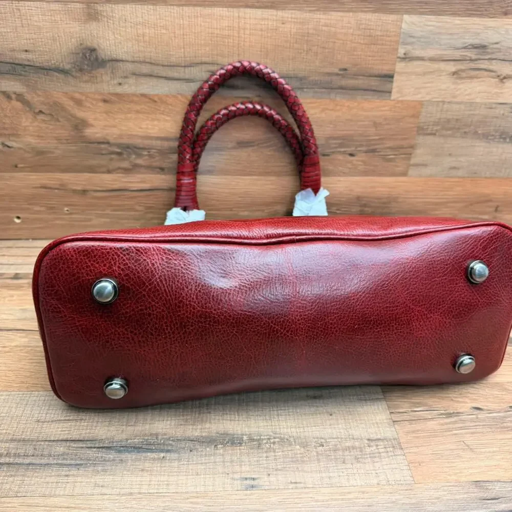 Patricia Nash Discovery Washed Woven Augusta Satchel handbag red leather